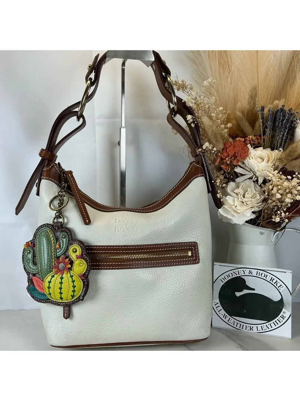 Dooney & Bourke Vintage White Cream and Brown Hobo Shoulder‎ Bag